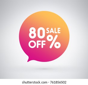 80% offer label sticker, sale discount price tag. Vector illustration tag, label design with colorful gradient or color transition for your trendy design discount campaign promotion in any occasional.
