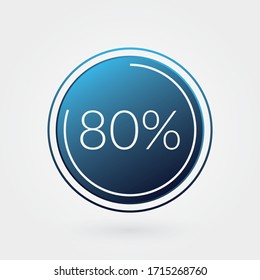 Gráfico circular del 80%, símbolo aislado. Elemento degradado azul vectorial. Signo de infografía. Ilustración, icono para negocios, finanzas, informe, diseño web, descarga
