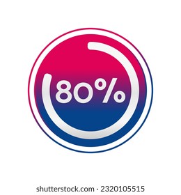 80 percent circle chart, isolated symbol. Vector red blue gradient element. Percentage Infographic sign. Illustration, icon for business, finance, progress, report, web design, download