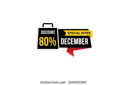 80 Percent DECEMBER discount offer, clearance, promotion banner layout with sticker style. 