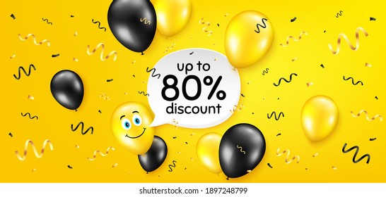 Up to 80 Percent Discount. Balloon confetti vector background. Sale offer price sign. Special offer symbol. Save 80 percentages. Birthday balloon background. Discount tag message. Vector