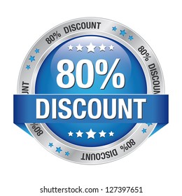 80 percent discount blue button isolated background