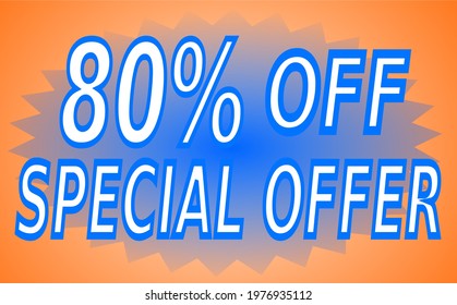
80 percent discount. Blue and orange banner for special offer and promotions. Banner 80% off.
