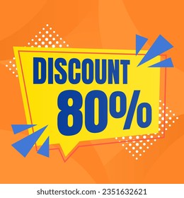 80 percent discount orange banner with yellow floating balloon for offers and promotions sales.