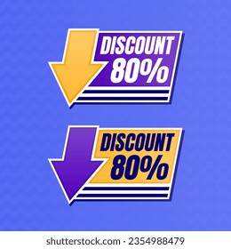 80 percent discount purple banner with yellow floating balloon for offers and promotions sales.