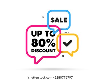 Up to 80 percent discount. Ribbon bubble chat banner. Discount offer coupon. Sale offer price sign. Special offer symbol. Save 80 percentages. Discount tag adhesive tag. Promo banner. Vector