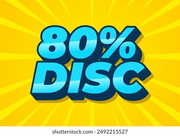 80 por ciento de descuento. Diseño de efectos de texto en buenos colores y estilo 3D