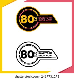 80 percent Flat offer stamp, sticker clearance sale. Finance product emblem Vector Premium
