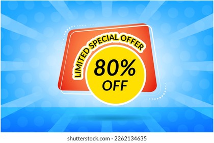 Oferta especial limitada del 80%. Banner rojo con baile flotante para promociones y ofertas. 