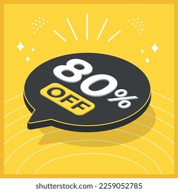 80 percent off. 3D floating balloon with promotion for sales on yellow background