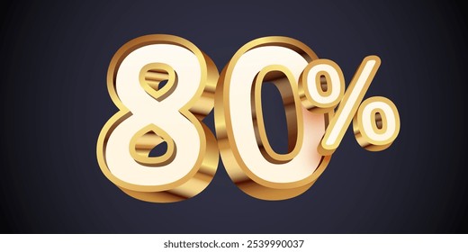 80 percent Off. 3d golden number 80%. Sale banner and poster. Vector illustration.