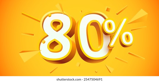 80 percent Off. 3d number 80. Sale banner. Vector illustration.