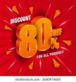 80 percent off. 3D number sales banner. Suitable for discount banners and flyers design.