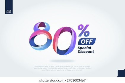 80 por ciento de descuento en el Vector de Anuncio con tipografía de degradado 3D moderno para la promoción de venta
