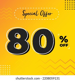 80 percent off. Design Template for Special Offer Marketing. 80% Promotional Discount. Conceptual Yellow and Orange Banner Design