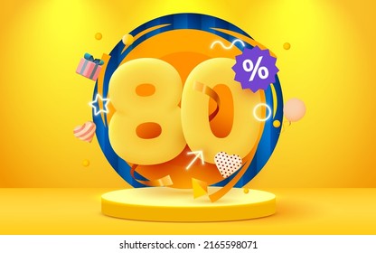 80 percent Off. Discount creative composition. Sale symbol with decorative objects. Sale banner and poster. Vector illustration.