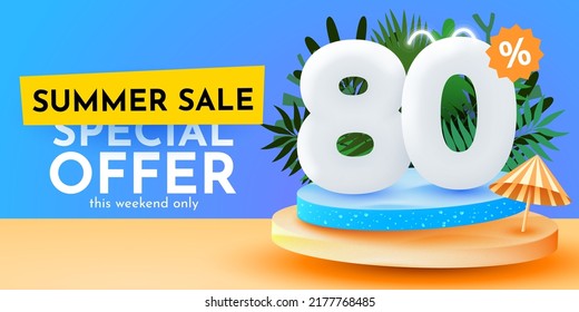 80 percent Off. Discount creative composition. Summer sale banner. Sale banner and poster. Vector illustration.