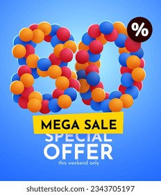 80 percent Off. Discount creative composition. Mega Sale. Vector illustration.
