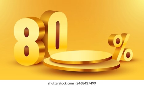 80 percent Off. Discount creative composition. Product presentation, mock up, podium. Sale banner and poster. Vector illustration.