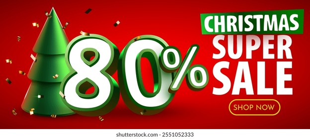 80 percent Off. Discount creative composition. Merry Christmas and Happy New Year. Sale banner and poster. Vector illustration.