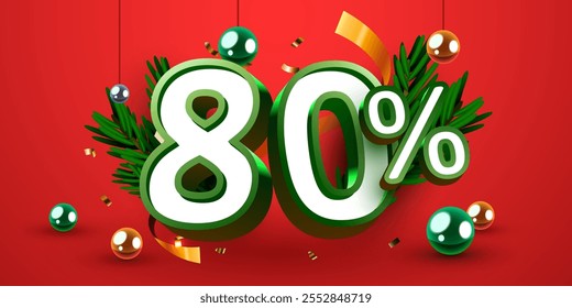 80 percent Off. Discount creative composition. Merry Christmas and Happy New Year. Sale banner and poster. Vector illustration.