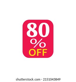 80 percent off discount sticker. Sale red % offer tag icon. Vector stamp.