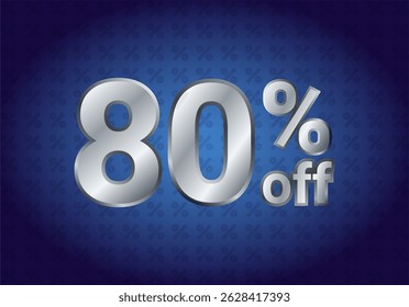 80%. 80% De Desconto. Oitenta por cento. Banner e cartaz de venda. Ilustração vetorial. banner 3d prateado