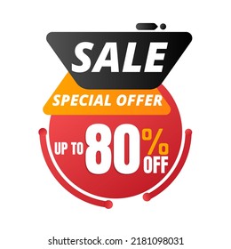80% percent off, Limited time special sale offer. vector illustration, red and black super discount icon design, 