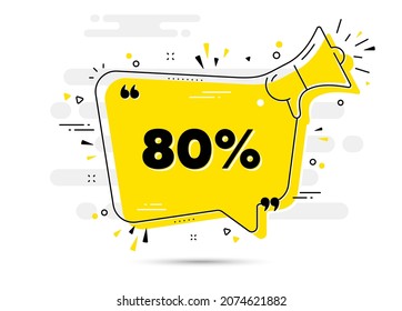80 percent off Sale. Alert megaphone chat bubble banner. Discount offer price sign. Special offer symbol. Discount chat message loudspeaker. Alert megaphone background. Vector