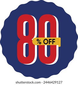 80 percent off text in red effect and white shadow. 80% off on sale 3d rendering illustration. Discount Number