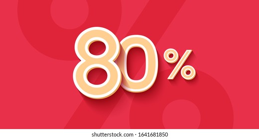 80 Percent Offer Background with paper numbers. For holiday finances template design