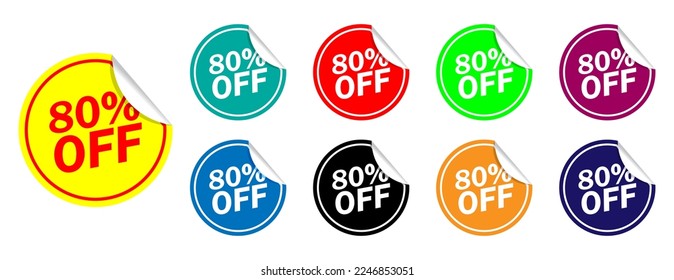 80 percent offer set of colorful sale stickers