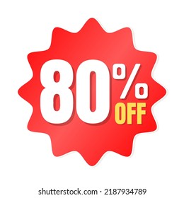 80% percent off(offer), shop now, red and yellow 3D super discount sticker, sale. vector illustration, 