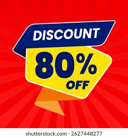 80 Percent Promotional Discount Banner Design with Yellow Balloon and Red Background for Sales, Offers, and Marketing Promotions