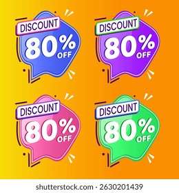 80 Percent Promotional Discount Banner Design with Colorful Balloons and Yellow Background for Sales, Offers, and Marketing Promotions
