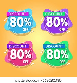 80 Percent Promotional Discount Banner Design with Colorful Balloons and Yellow Background for Sales, Offers, and Marketing Promotions