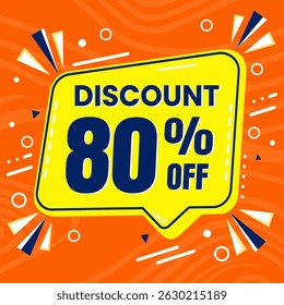 80 Percent Promotional Discount Banner Design with Yellow Balloon and Orange Background for Sales, Offers, and Marketing Promotions