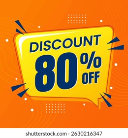 80 Percent Promotional Discount Banner Design with Yellow Balloon and Orange Background for Sales, Offers, and Marketing Promotions