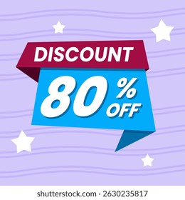 80 Percent Promotional Discount Banner Design with Blue Balloon and Purple Background for Sales, Offers, and Marketing Promotions