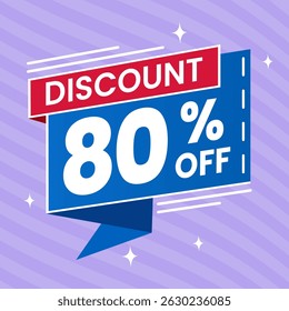 80 Percent Promotional Discount Banner Design with Blue Balloon and Purple Background for Sales, Offers, and Marketing Promotions