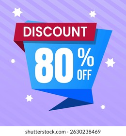 80 Percent Promotional Discount Banner Design with Blue Balloon and Purple Background for Sales, Offers, and Marketing Promotions