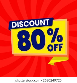 80 Percent Promotional Discount Banner Design with Yellow Balloon and Red Background for Sales, Offers, and Marketing Promotions