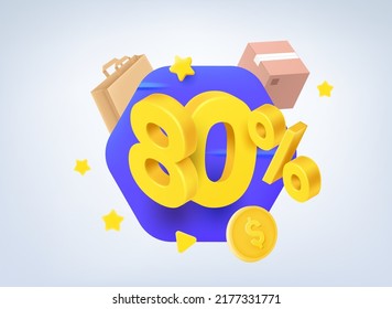 80 por ciento de concepto de venta. 3.ª ilustración vectorial