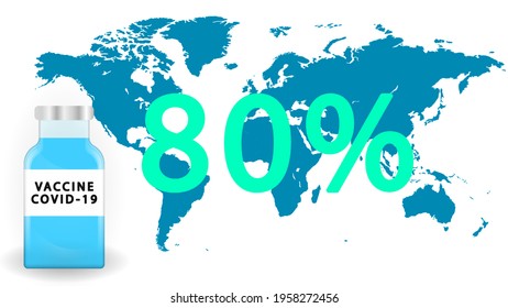 80 percent of vaccinated population.VACCINATION STATISTICS.world map with vaccination statistics.Covid-19 vaccine infographic.Coronavirus vaccination statistics in the World.Vaccine in the world.