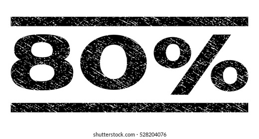 80 Percent watermark stamp. Text caption between horizontal parallel lines with grunge design style. Rubber seal black stamp with scratched texture. Vector ink imprint on a white background.