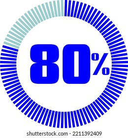 80 Percentage with Round Pie Chart. Economy, medical, sport and speed concept