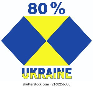 80% percentage Ukrainian sign label vector art illustration with fantastic font and yellow blue ukrainian flag color background isolated on white.