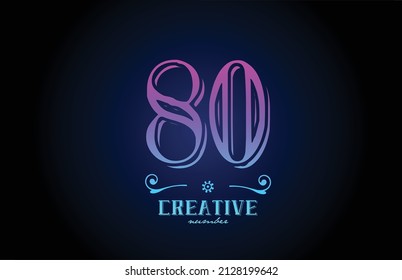 Diseño de iconos de logotipo de número rosa 80. Plantilla de cosecha creativa para empresas y negocios