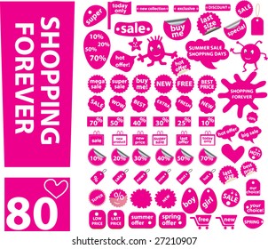 80 pink shopping summer & spring elements - vector set