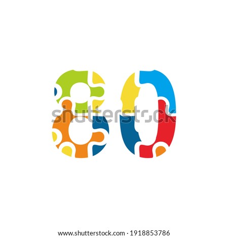 80 Puzzle number illustration. Vector Eps10